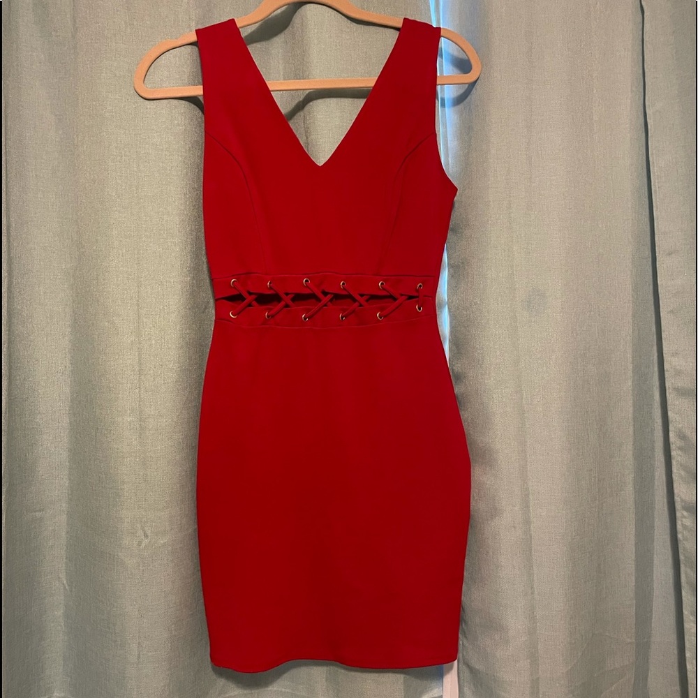 Red Lace up Dress
